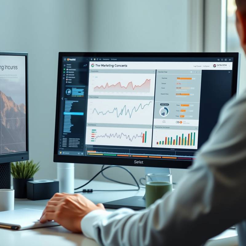 Bilde av en person som analyserer data på en datamaskin, som representerer markedsføringskurset.